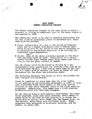 Kemano Completion Project - General Correspondence 1983-1984