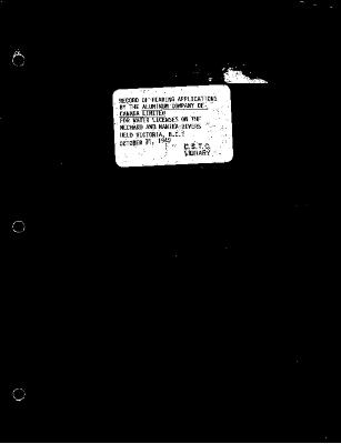 Applications By The Aluminum Company Of Canada Ltd For Water Licences On The Nechako And Nanika Rivers Held Victoria BC, October 31 1949